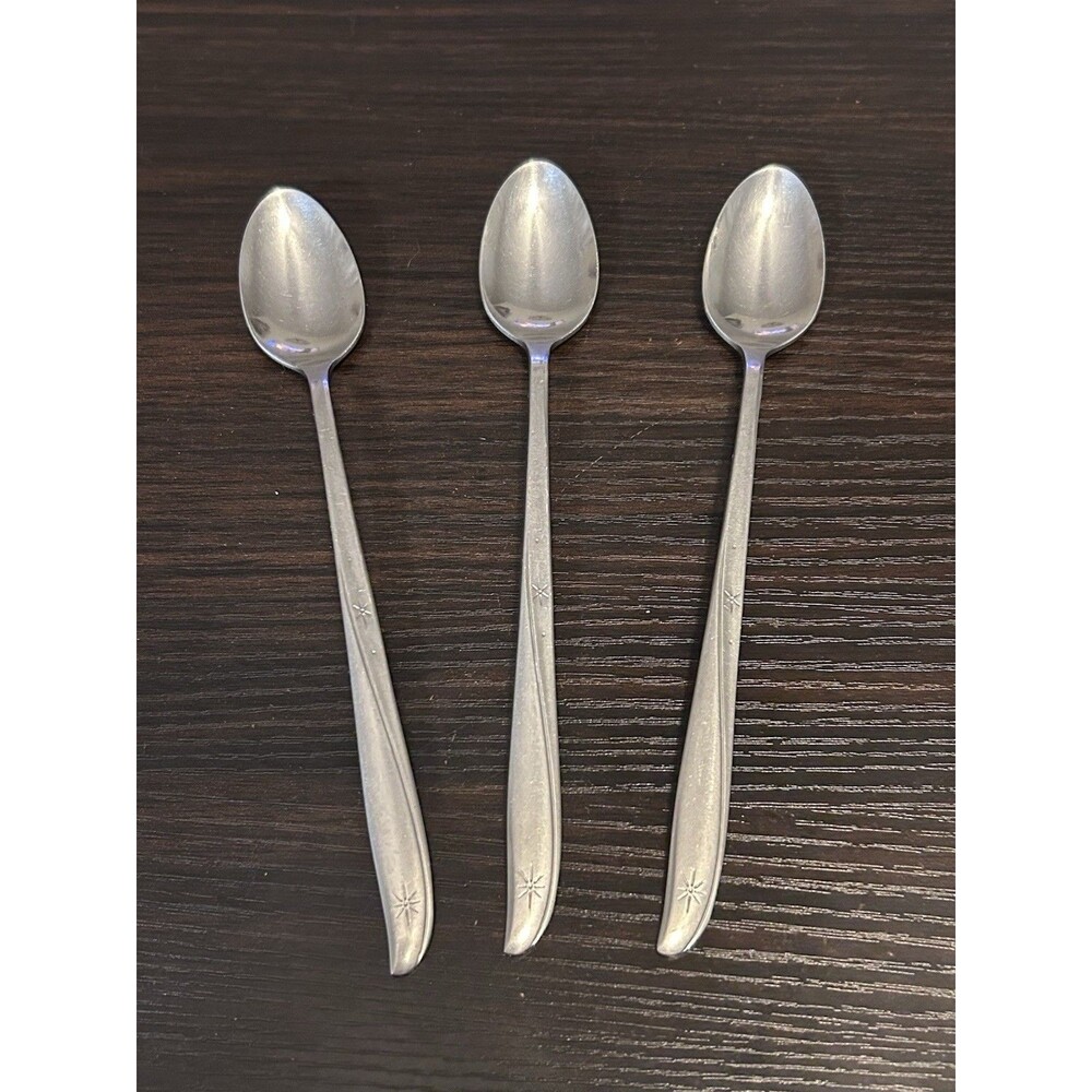 Lot of 3 Atomic MCM Oneida Community Twin Star Stainless Iced Tea Spoons 7 1/2"
